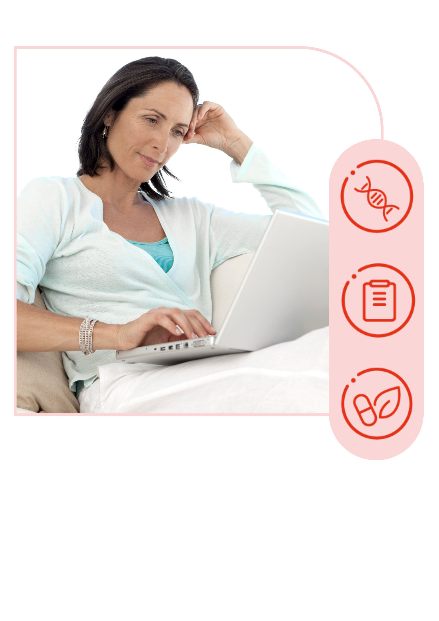 Woman reviewing information with MenoGen report symbols